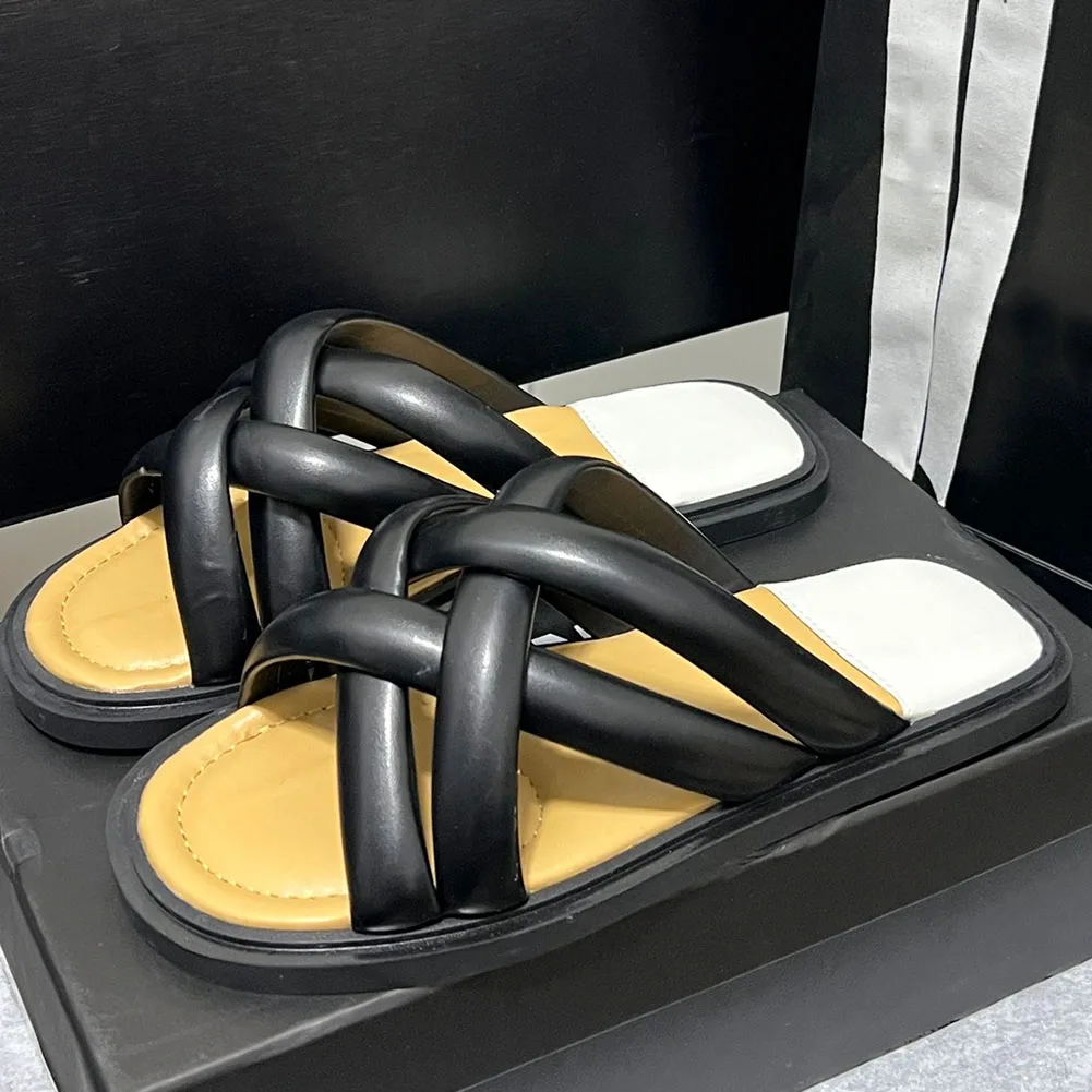 Top Quality 2023 Summer Women's Casual Open Toe Padded Genuine Leather Slides Leisure Flat Shoes Outside Slippers Summer Sandal