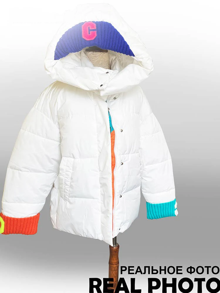 2022 New Winter Women Parkas Jackets Loose Hooded Thicken Warm Padded Coat Knit Spliced Female Winter Outwear Jacket