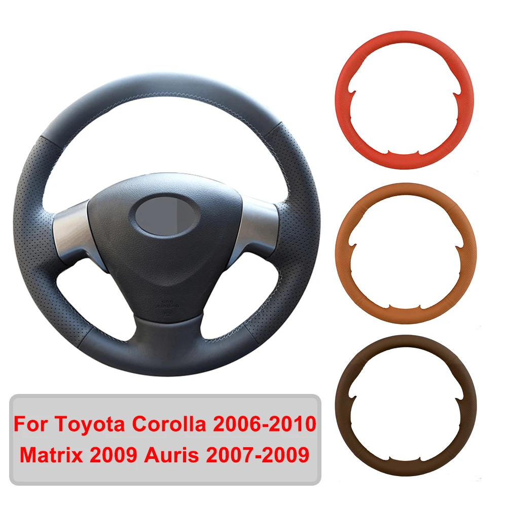 Сшитый вручную чехол на руль из искусственной кожи для Toyota Corolla Matrix Auris 2007-2009, оригинальная оплетка на руль