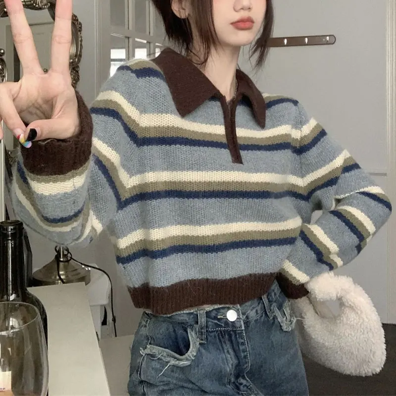 Свитер-поло на молнии с длинным рукавом цвет в ассортименте