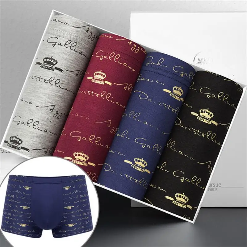 

4pcs Boxed Men's Panties Underwear Boxer Shorts Cotton Breathable Thin Youth Boxers Large Size Print High Quality Underpants