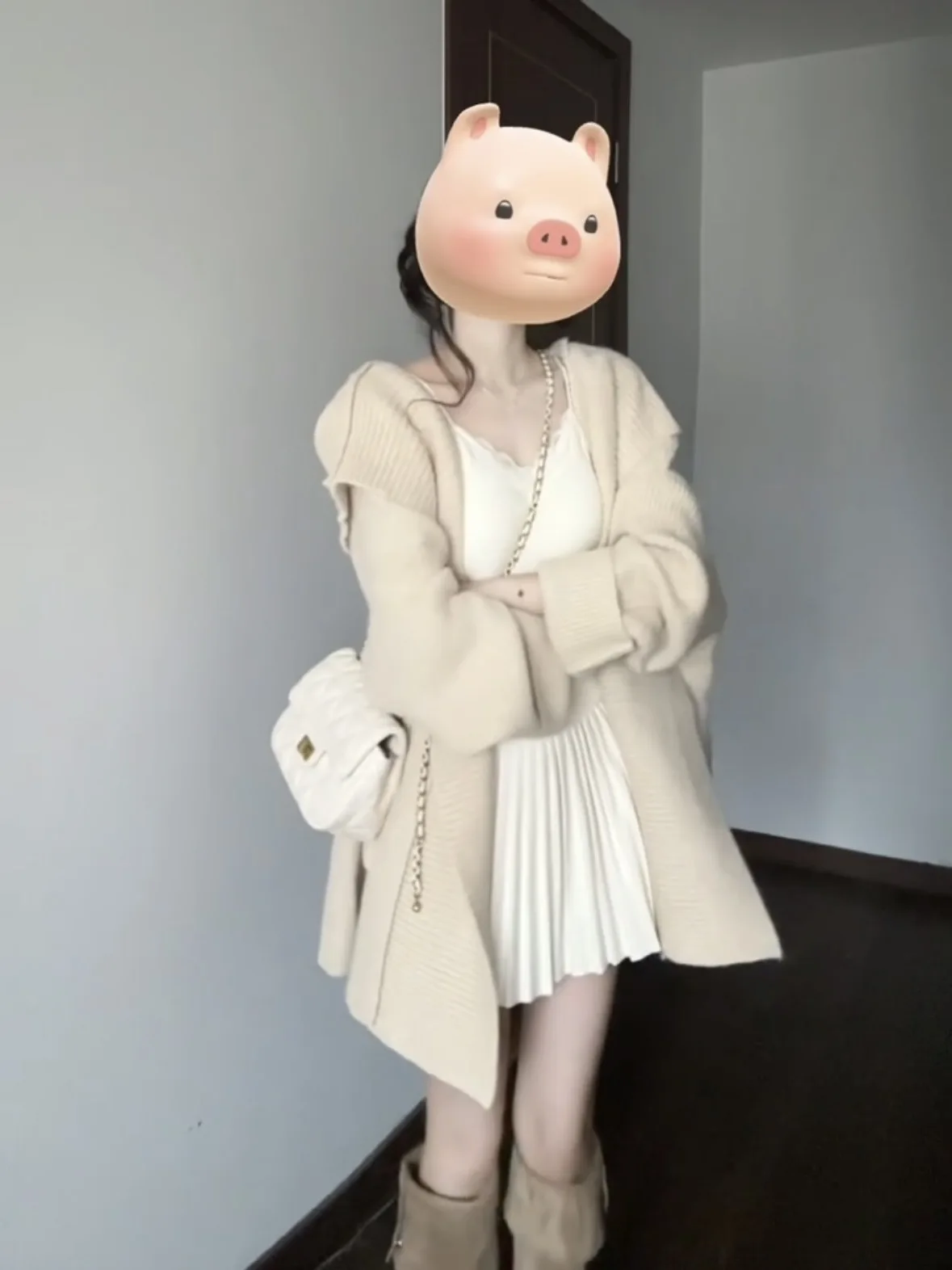 Корейский мягкий вязаный женский кардиган цвета хаки с длинным рукавом и