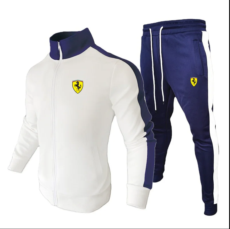

Men's tracksuit sporty 2021 spring and fall jogging plus size turtleneck sweater cardigan 2-piece pants suit boss