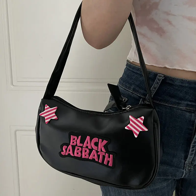 

Модная симпатичная розовая сумка из искусственной кожи со звездами, женские сумки в стиле панк, темная мини-сумка для подмышек, кошелек, сумка для хранения, кошельки, сумочки