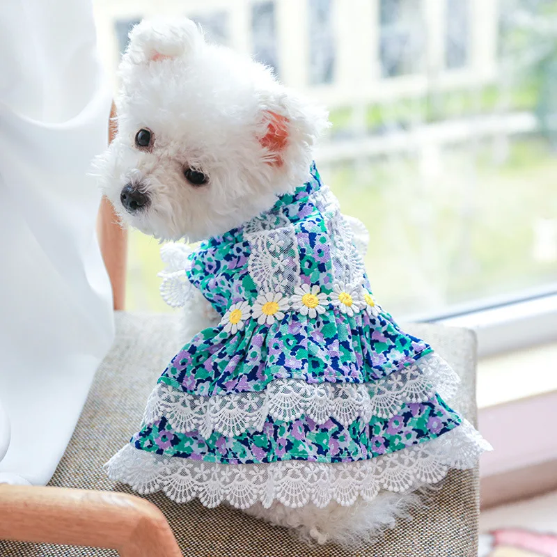 

Lace Printing Dog Clothes Spring Summer Thin Sweet Comfortable Pet Princess Skirt Cat Clothing Chihuahua Breathable Puppy Dress