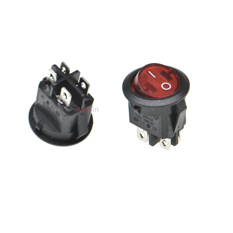 

5 шт./лот KCD1 224N 23 мм круглый 4-контактный 250 В 6A переключатель для лодки Snap-in SPST ON OFF кулисный переключатель положения