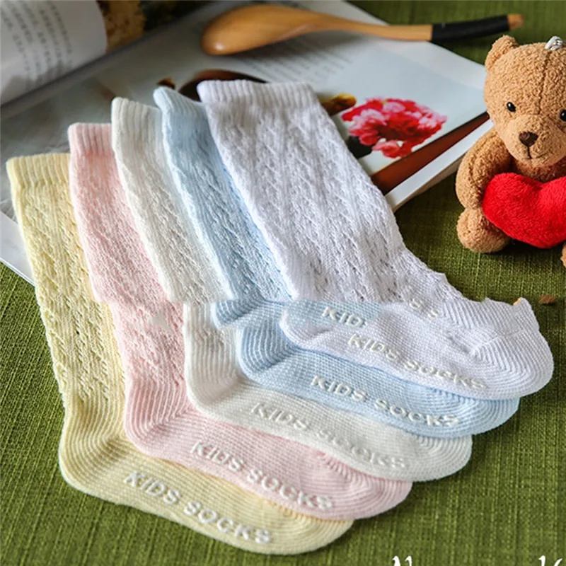 

Детские носки для девочек, вязаные хлопковые длинные носки-трубки до колена, носки принцессы для малышей, летние ажурные носки для младенце...