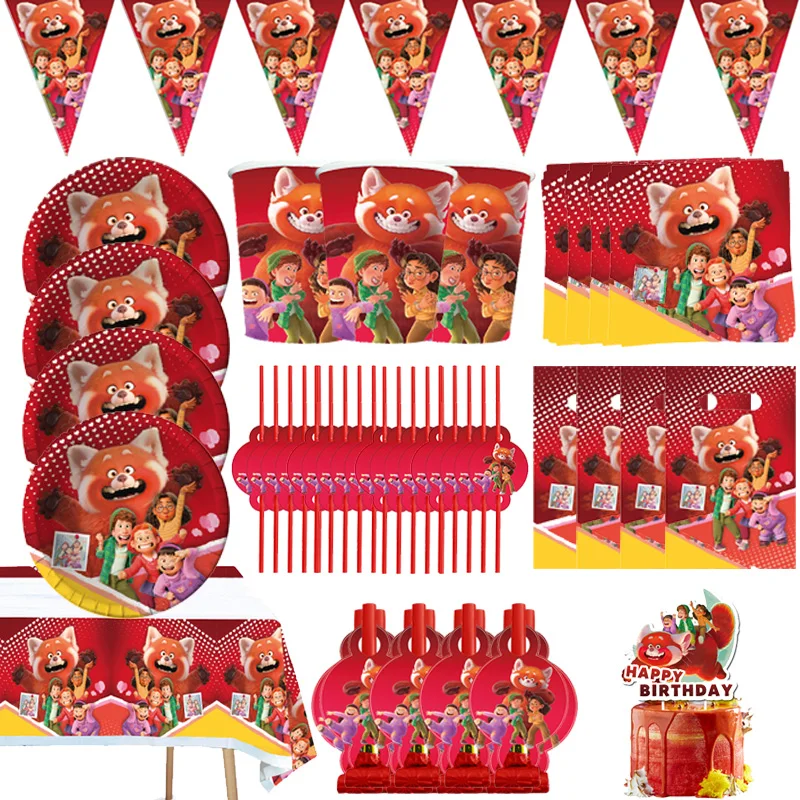 

Turning Red Theme Birthday Party Supplies Set Disposable Tableware Paper Cup Plate Baby Shower For Kids Party Decorations Gifts
