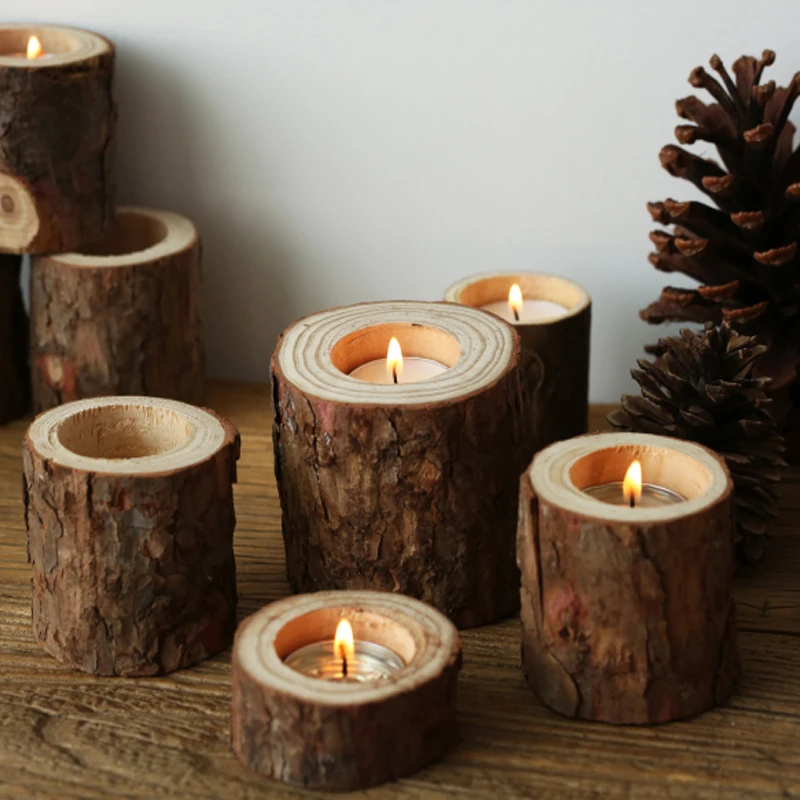 

Wooden Tea Light Candle Holders Pine Wood Candle Holder Christmas Wedding Centerpieces Table Home Decoration Birthday Party Vale