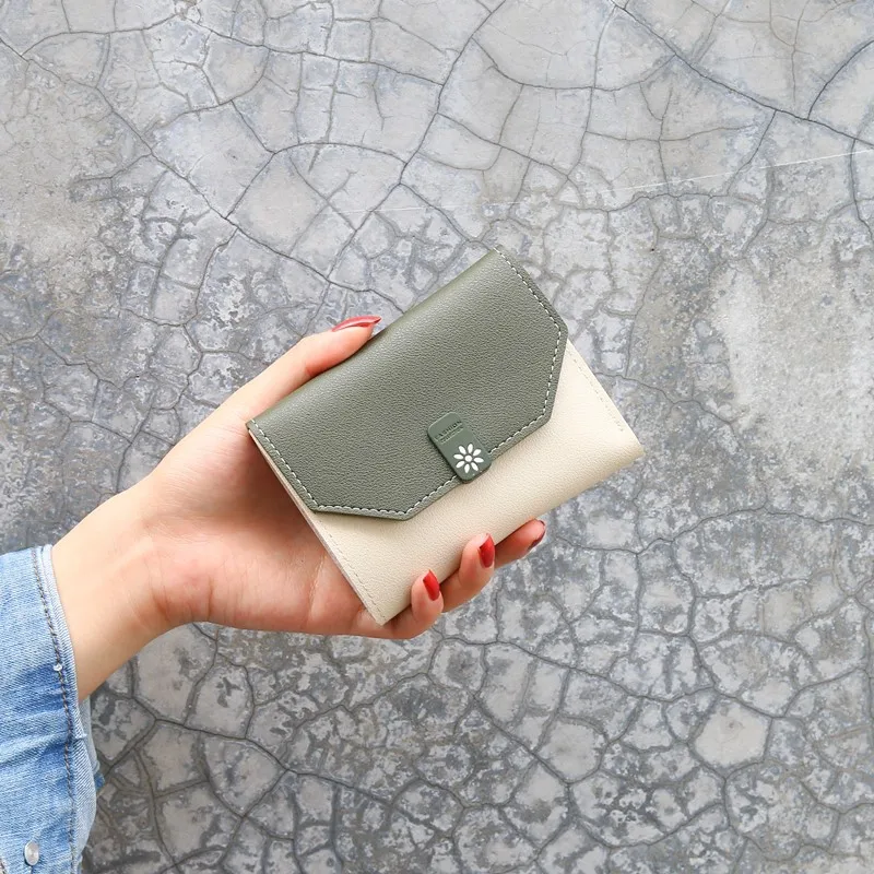 

Мини-кошелек из искусственной кожи на молнии, Корейская версия, женские короткие держатели для карт, Простые Модные клатчи с отделением для монет тройного сложения