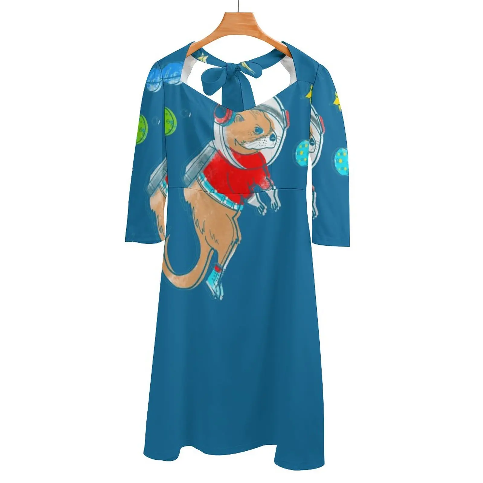 

Otter Space Back Lacing Backless Dress Square Neck Dress Evening Party Dresses Midi Sexy Dress Space Animal Helmet Stars