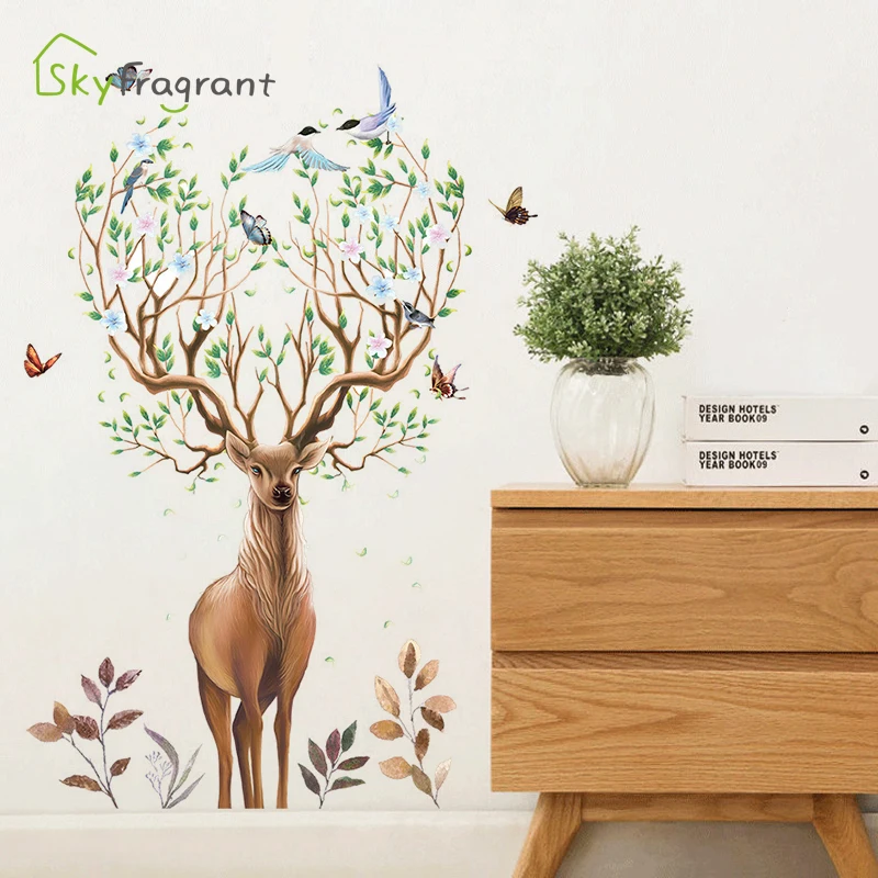 

Nordic Creative Forest Elk Wall Stickers Bedroom Decor Ins Self-adhesive Living Room Wall Decor Home Decor Entrance Decoration