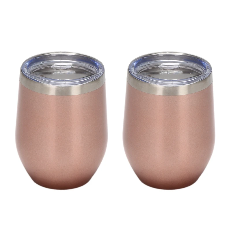 

2X 12Oz Stainless Steel Insulated Wine Glass Double Wall Coffee Mug Insulated Wine Tumbler With Lid For Champaign Beer