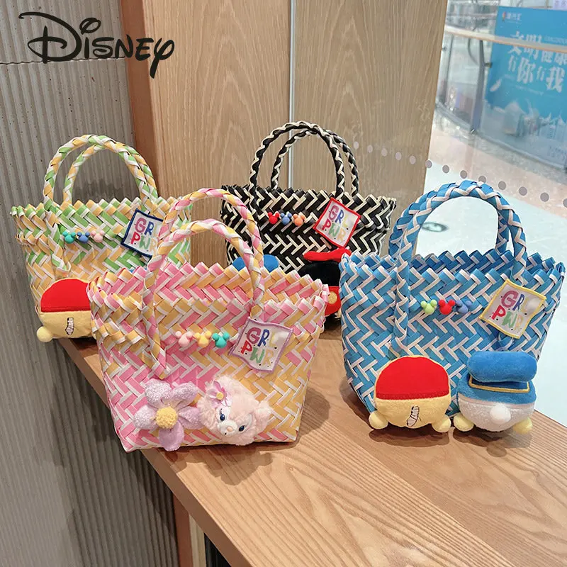 Disney's New Vegetable Basket Fashion High Quality Woven Women's Bag Popular Cartoon Versatile Large Capacity Women's Handbag