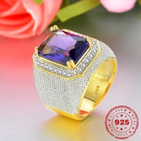 hoyon 14k yellow gold ring for men diamond ring 925 sterling silver color hip hop gold domineering square zircon big mens ring