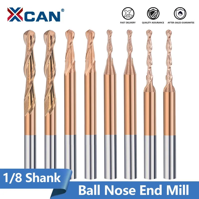 

XCAN Ball Nose End Mill 2 Flute CNC Spiral Router Bit 1/8(3.175mm) Shank TiCN Coated Carbide Milling Cutter for Aluminum Cutting