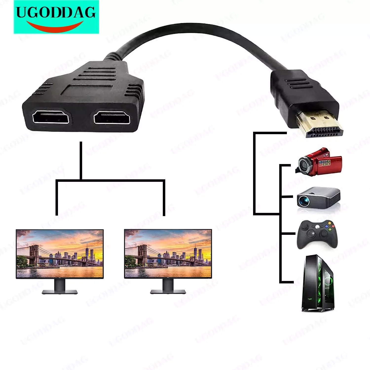 

NEW2023 HDMI Splitter Adapter Cable 2 Dual Port Y Splitter 1 In 2 Out HDMI Male To HDMI Female 1 To 2 Way for HDMI HD LED LCD T