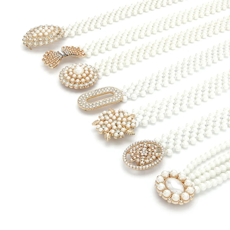 

Sweet Diamond Waist Chain Multi Row Pearl Elastic Beaded Belt Decorative Dress Suit Waist Belts for Women Clothing Accessories