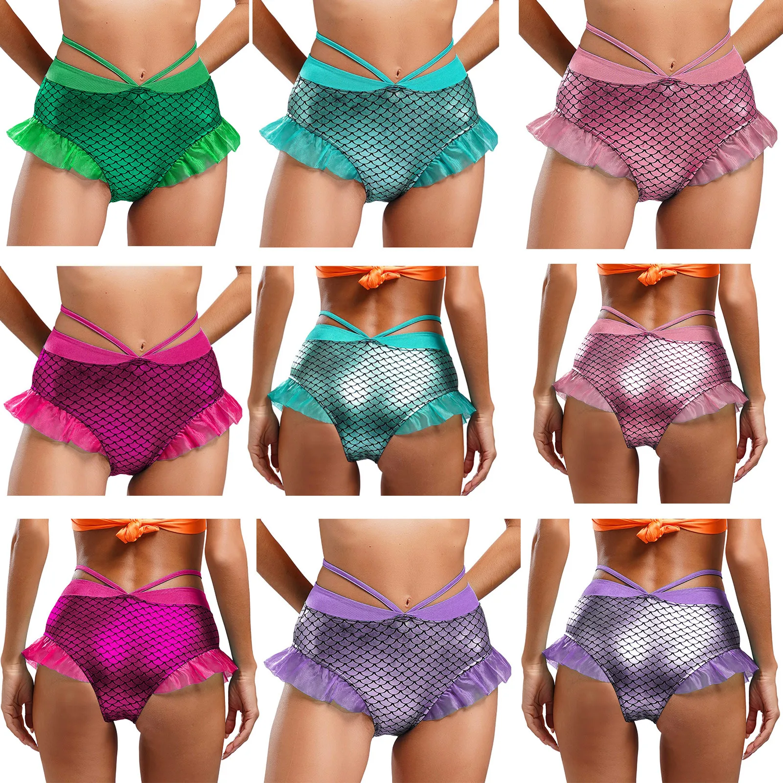 Женское блестящее нижнее белье с металлическим блеском боксеры оборками в виде