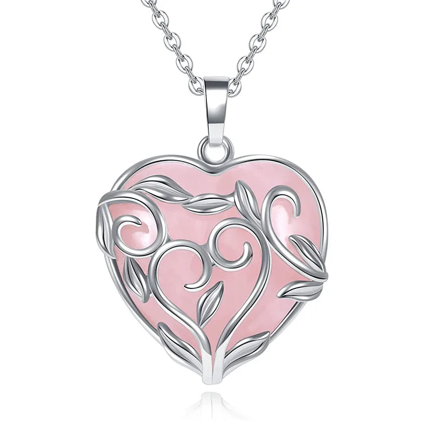 Colgante de piedra con forma de corazón y cristal Natural, collar de cadena con amatista rosa, cuarzo, Ópalo, Ojo de Tigre, 100