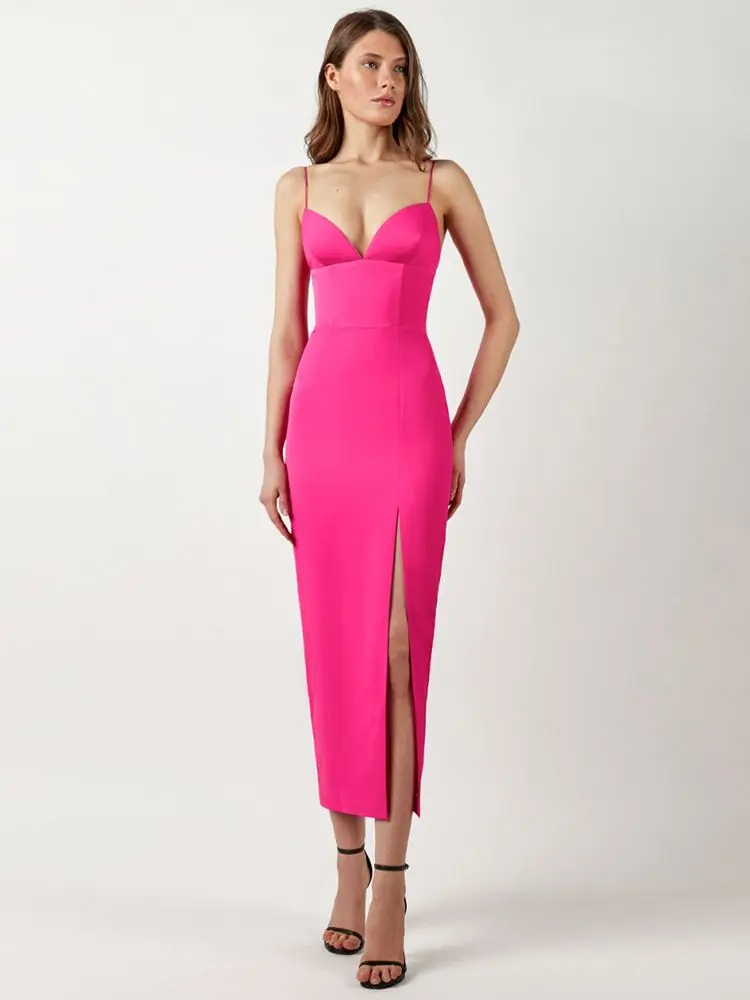 

Женское длинное вечернее платье на бретелях-спагетти, облегающее платье с V-образным вырезом в стиле звезд, для клуба, для лета, 2022