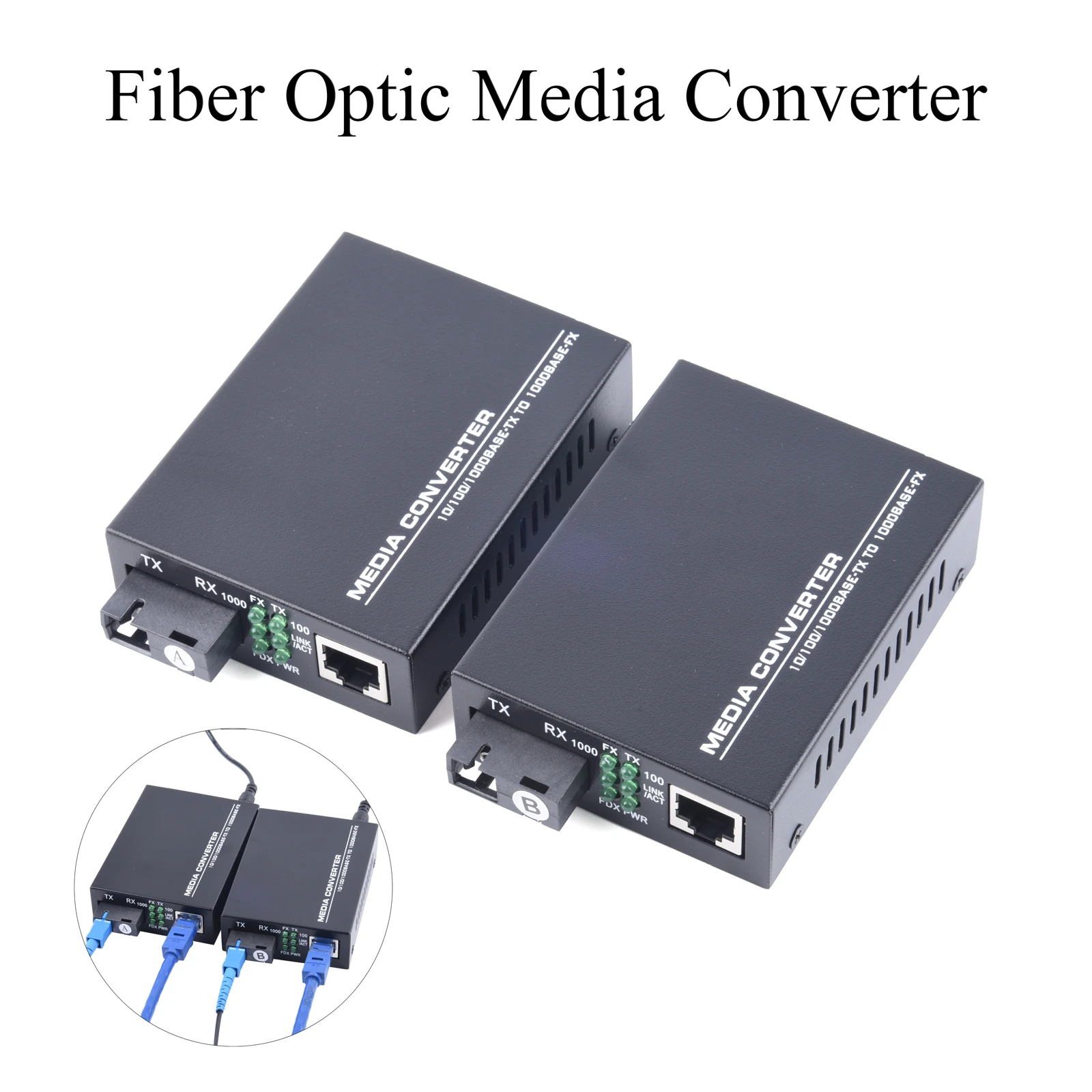 

HTB-GS-03 Gigabit Fiber Optical Media Converter 10/100/1000Mbps Single Mode to RJ45 3/20KM UPC/APC SC-Port External Power Supply