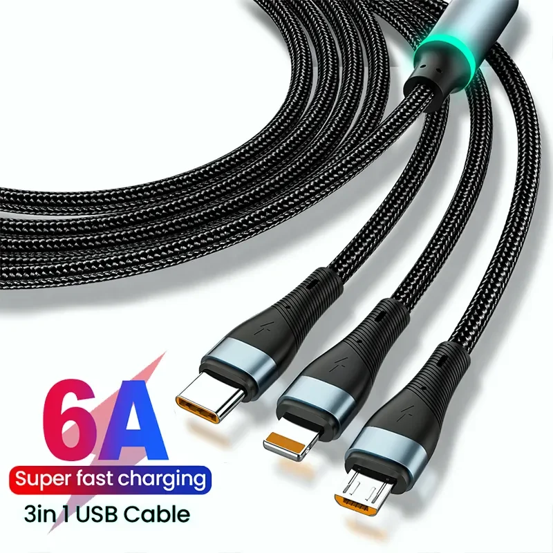 

USB Data Cable 6A 100w For iPhone 14 13 12 Pro 11 Fast Charger Charging Cable Type-c For Poco X4 Pro Xiaomi Micro USB Wire