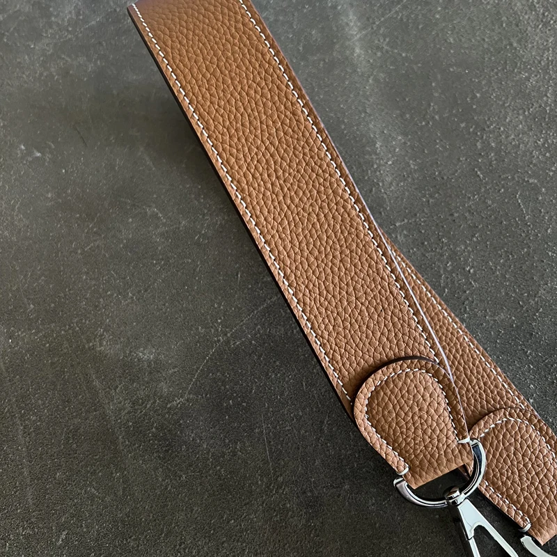 1.5 inch Wide Full Leather Evelyn Bag Shoulder Strap Togo Cowhide Gold Color Blocking Design Steel Buckle Bag Accessories
