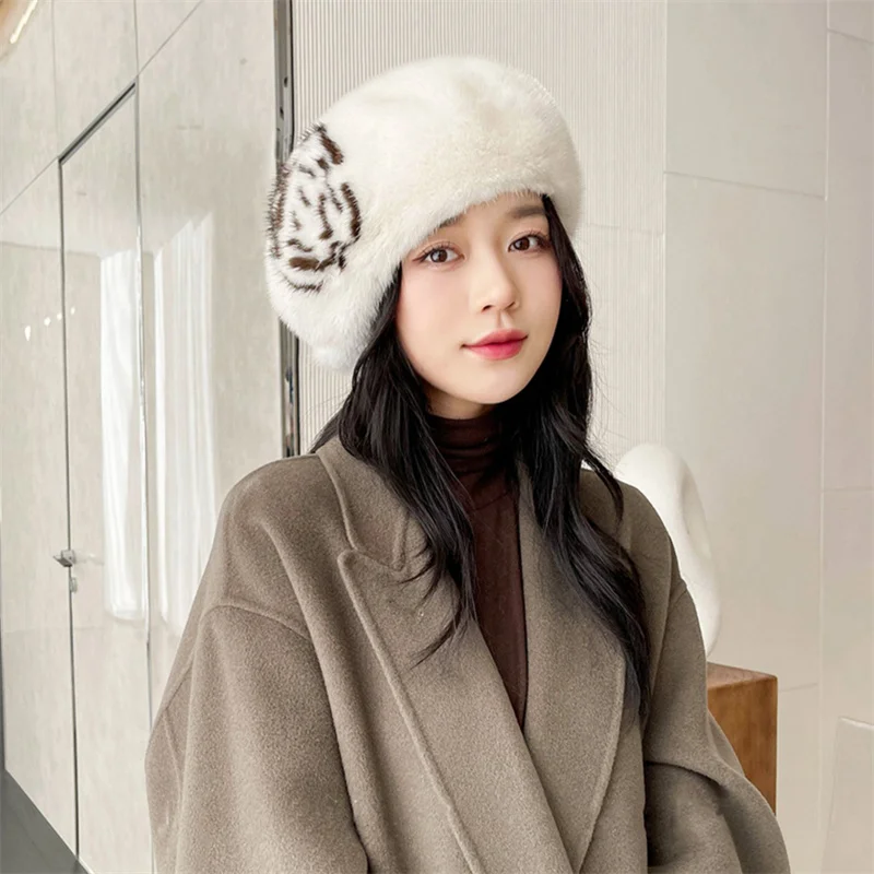 Hot Selling Winter Hats Real Mink Fur Winter Hats For Women Fashion Warm Beanie Hats For Women Solid Adult Caps