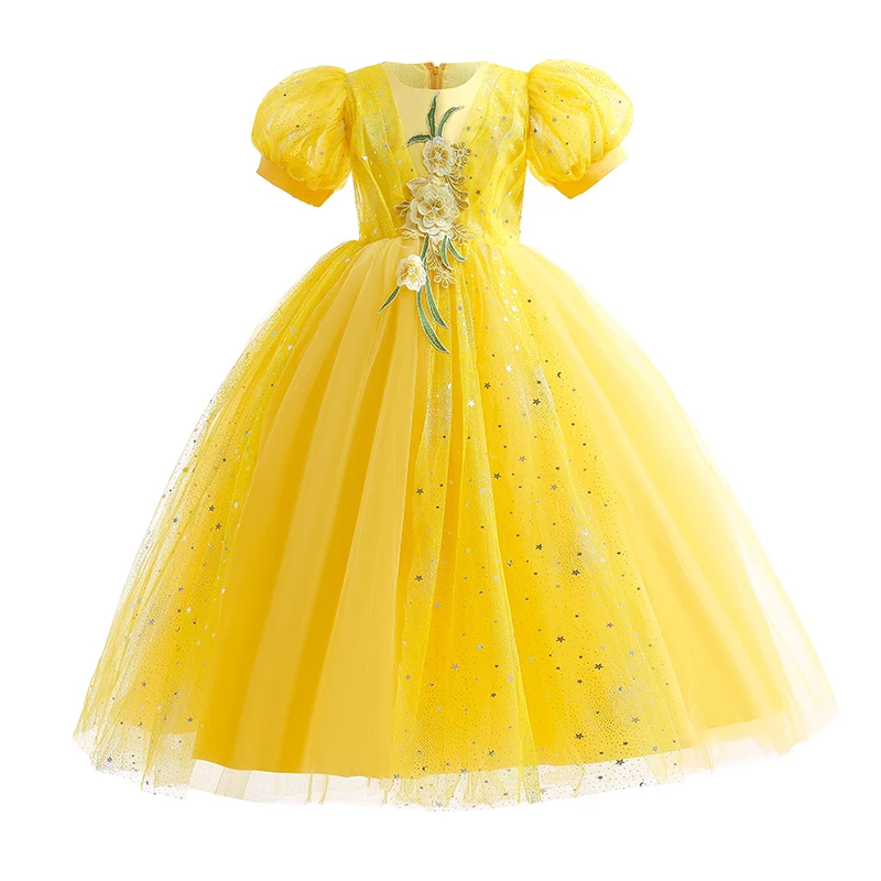

2023 Flower Kids Evening Dress For Girls Children Costume Embroidery Princess Dresses Girl Dress Party Short Sleeve 4-14 Years