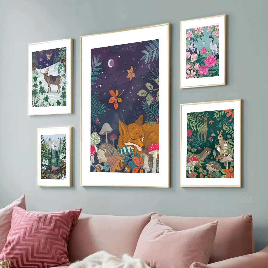 Настенная картина из джунглей лисы журавль панда лев леопард холст постеры и