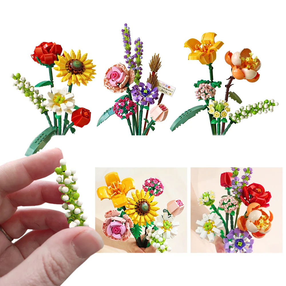 

Fomantic Flower Rose Building Block Bouquet Bricks Toys DIY Plant Potted 3D Model Assembly Brick Holiday Girlfriend Child Gifts