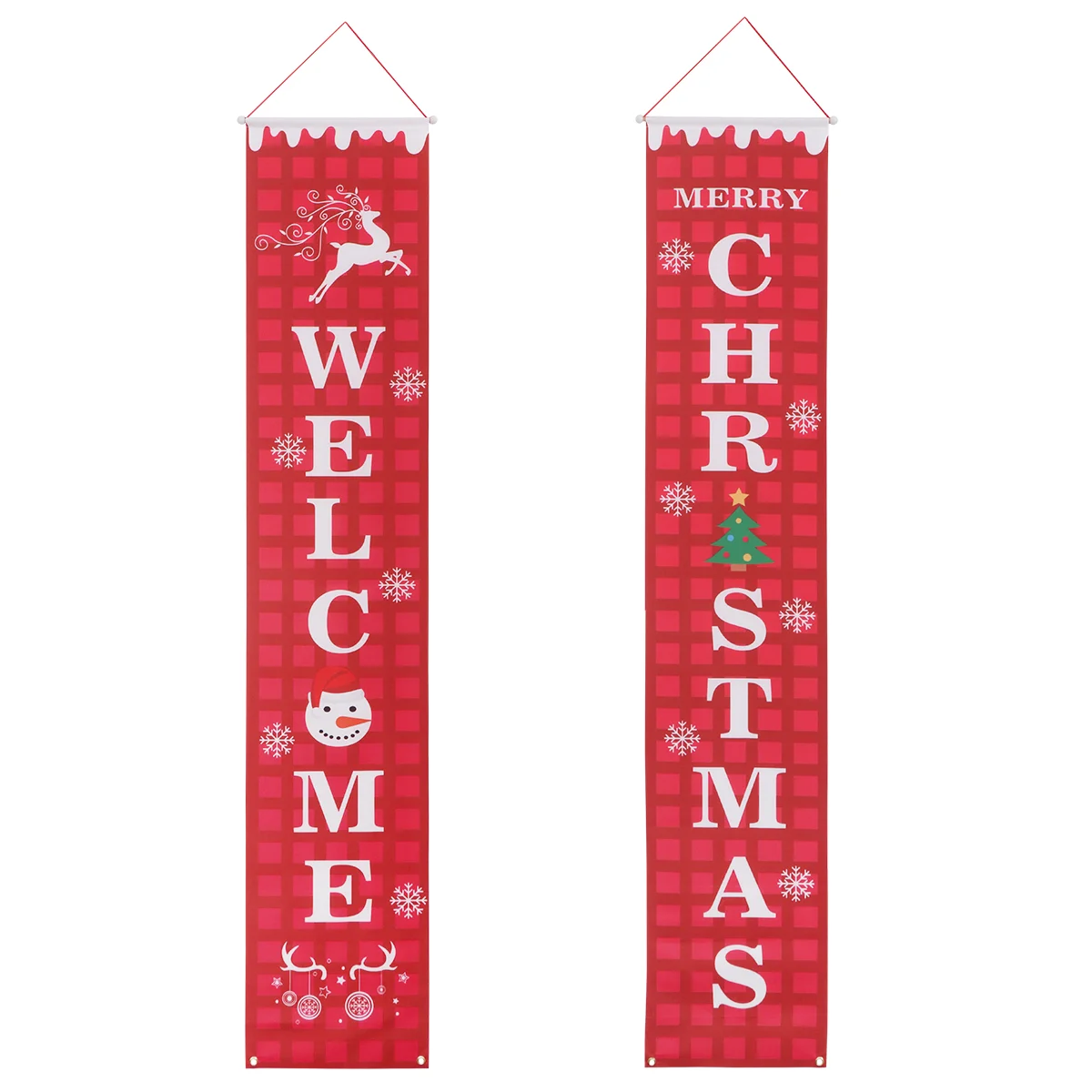 

2PCS Reusable Welcome Christmas Porch Sign Door Banner Christmas Decoration for Home Party