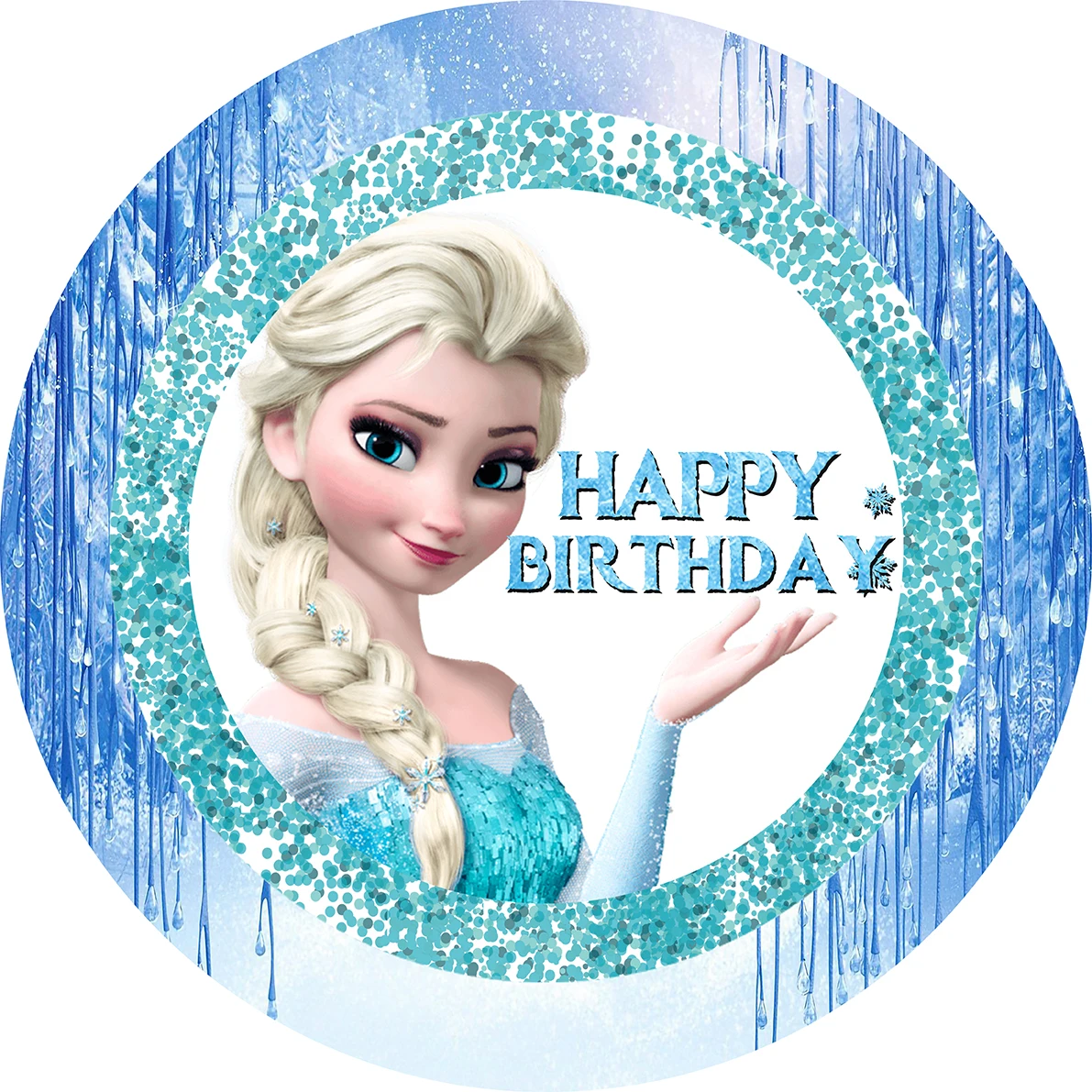 

Disney Elsa Anna Princess Round Circle Frozen Girls Birthday Party Backdrops Snowflake Snow Ice Photo Backgrounds Plinth Covers