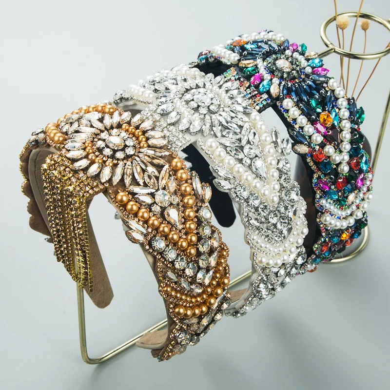 

New Baroque Colored Pearl Rhinestone Sunflower Headband Glitter Fashion Hair Accessories Bridal Headband Girls Headwear