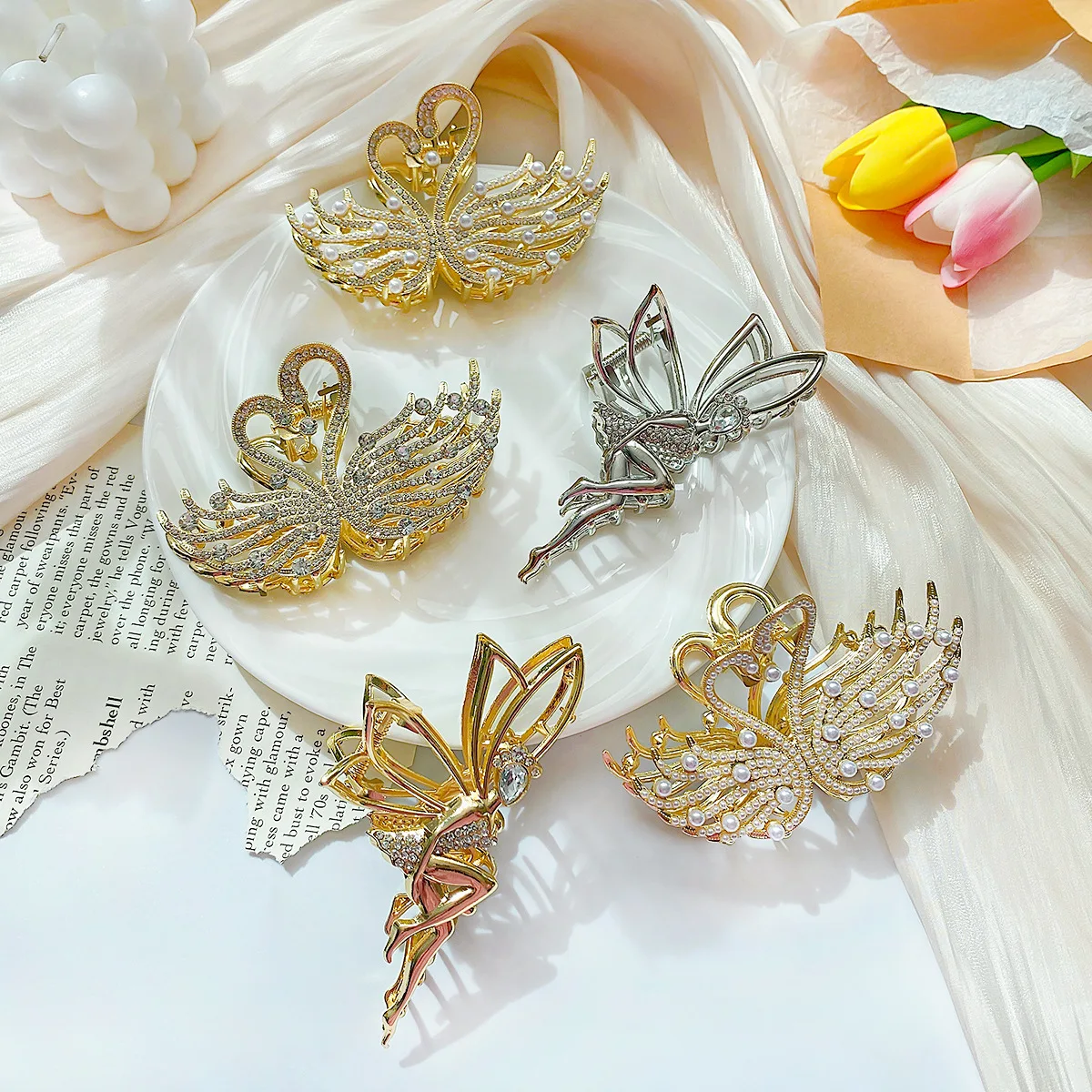 

Swan Metal Grab Clip Advanced Sense Back Head Shark Clip Elegant Temperament Hairpin