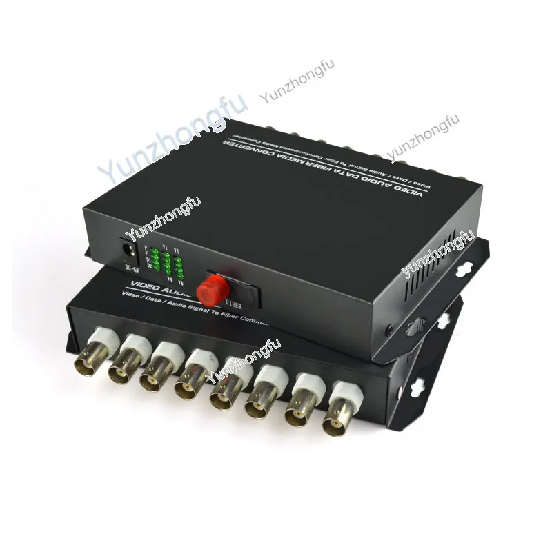8V1D RS485 FC Single mode 1Pair 8 Channel Video Audio Data Fiber Optic Media Converter Transmitter and Receiver