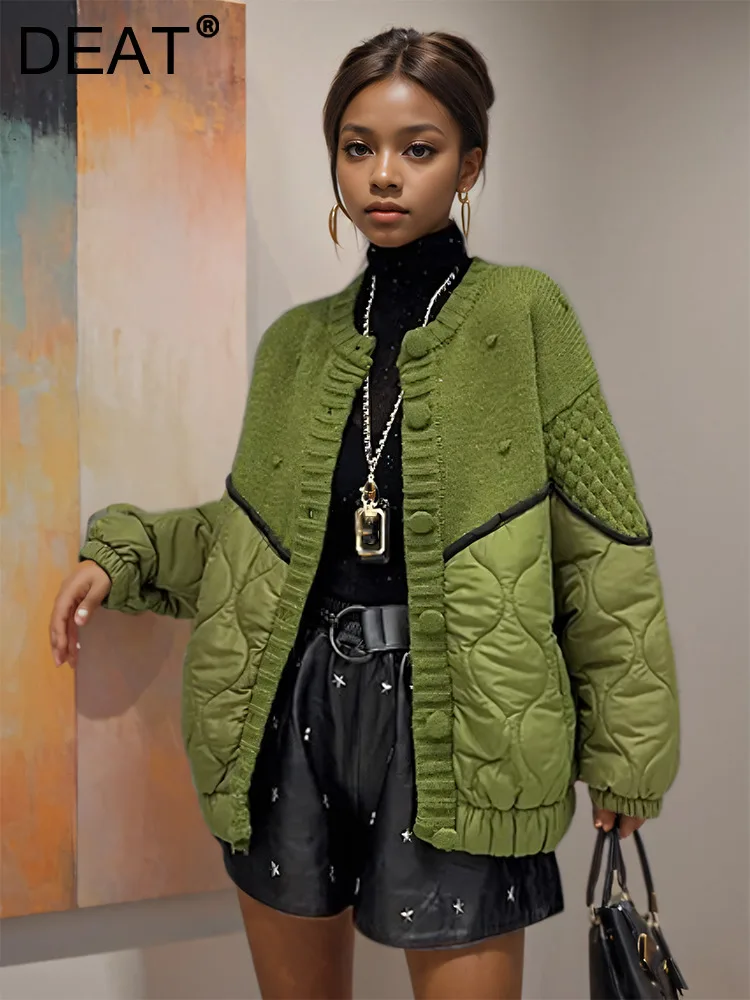 Женский свитер с длинным рукавом DEAT Свободный Повседневный пуловер контрастных