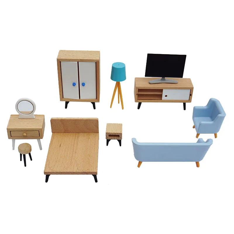 

2022 Mini Dollhouse Miniature Furniture Wooden Creative Bedroom Dressing Table For Kids Action Figure Doll House Decoration Doll