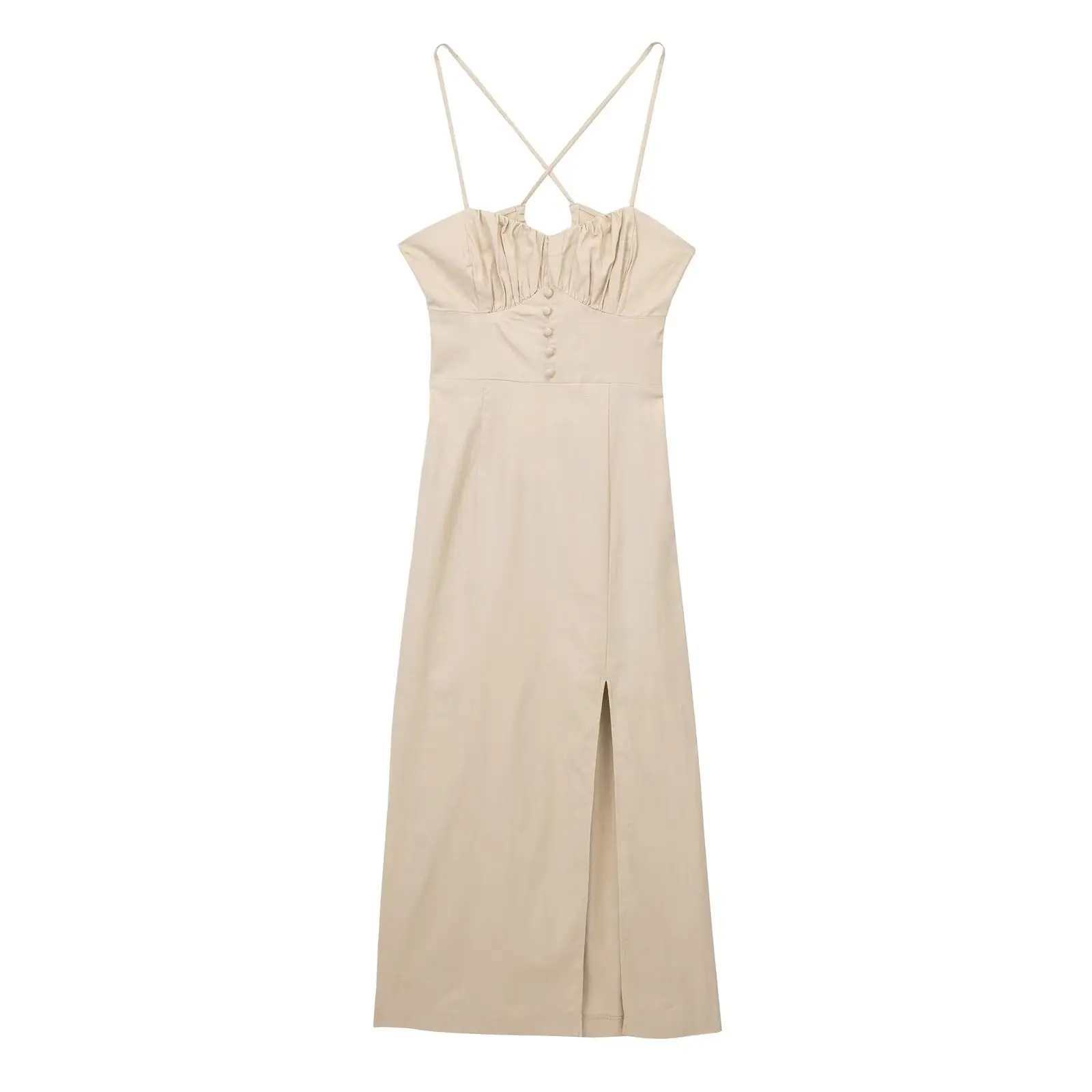 

Женское платье с открытой спиной PB & ZA, модное винтажное платье из смешанного льна на бретелях-спагетти с боковой молнией, 2023