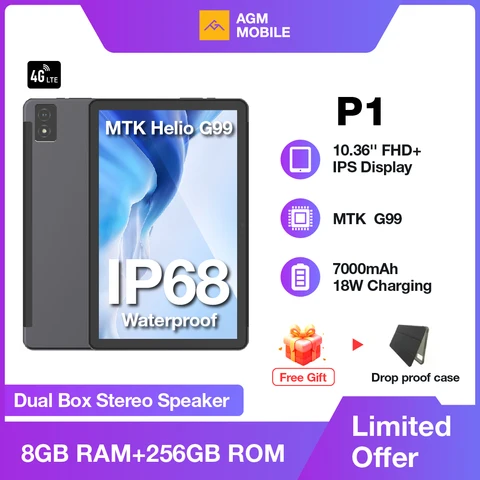 AGM PAD P1 водонепроницаемый планшет 10.36", Android 13, 8+256 ГБ