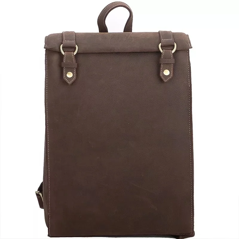 

Custom Newest Design Leather craft Men's Full Crazy Horse Genuine Leather Backpack 15.6" Laptop Vintage Style Bookbag