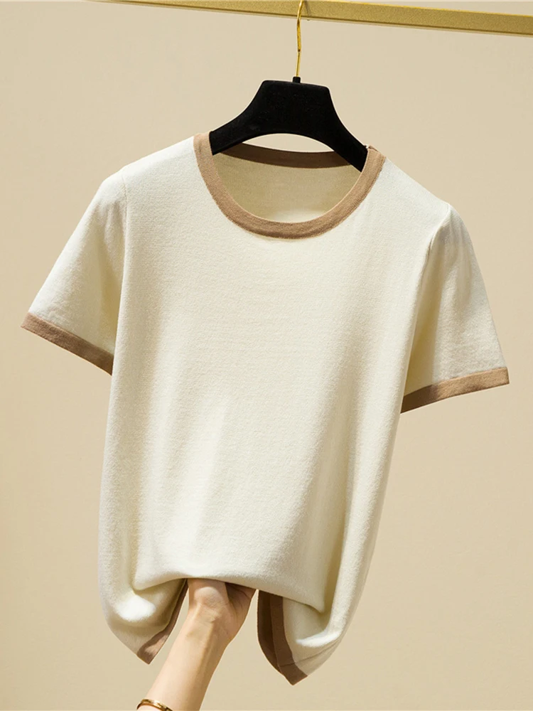 

Женская тонкая трикотажная футболка Camisetas De Mujer, женская футболка с коротким рукавом, женская футболка 2022, летняя корейская мода, женская оде...