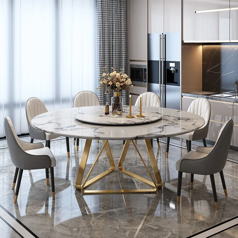 

Modern minimalist marble slate home round dining table
