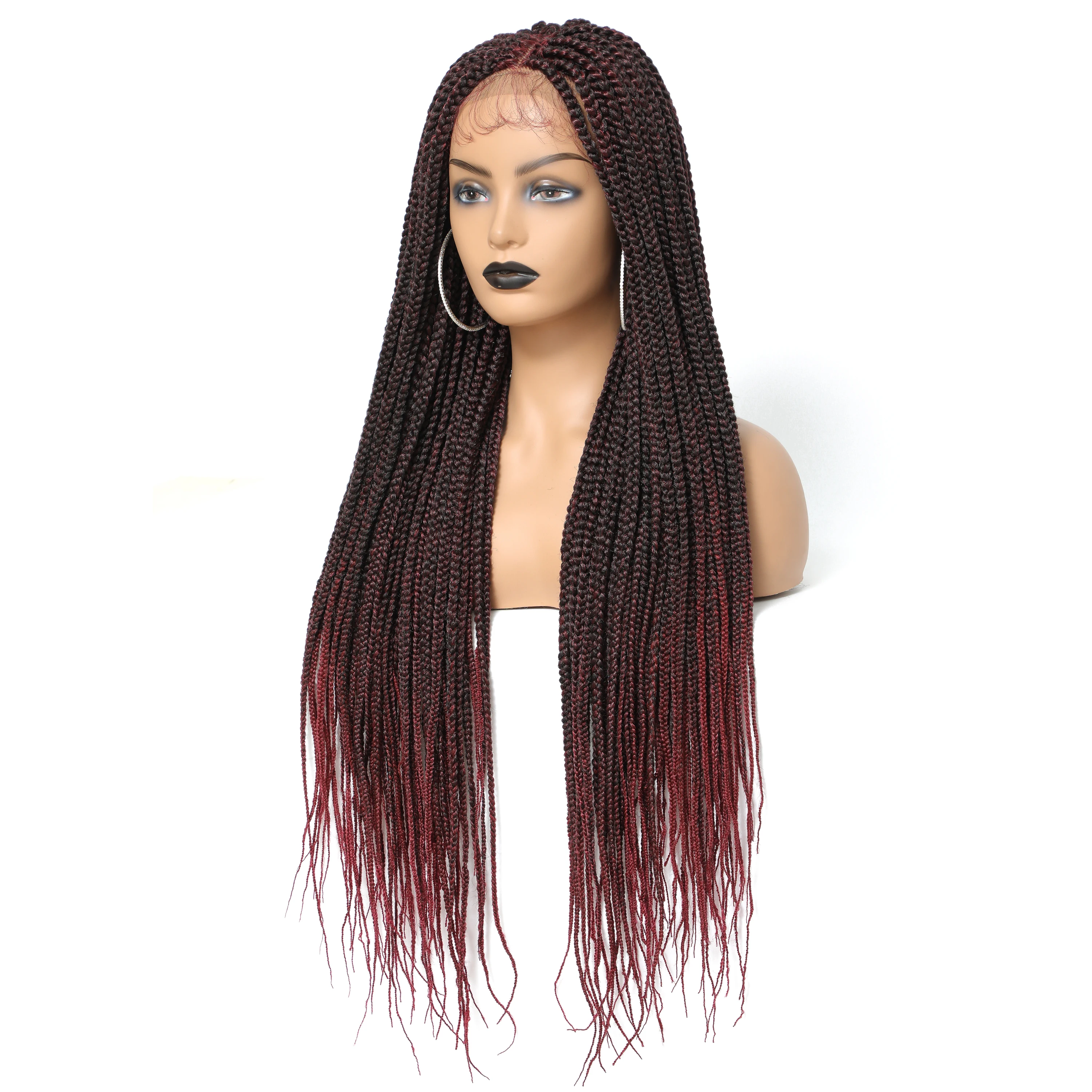 Long Ombre Box Braided 4x4 Lace Wigs With Baby Hair Twist Braids Lace Front Wigs For Black Women Synthetic Cosplay Wig 30Inch