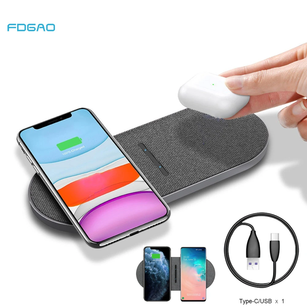 

Беспроводное зарядное устройство Qi для iPhone 13 12 11 XS XR X 8 AirPods Pro Samsung S21 S20, Двойная док-станция для быстрой зарядки, 40 Вт