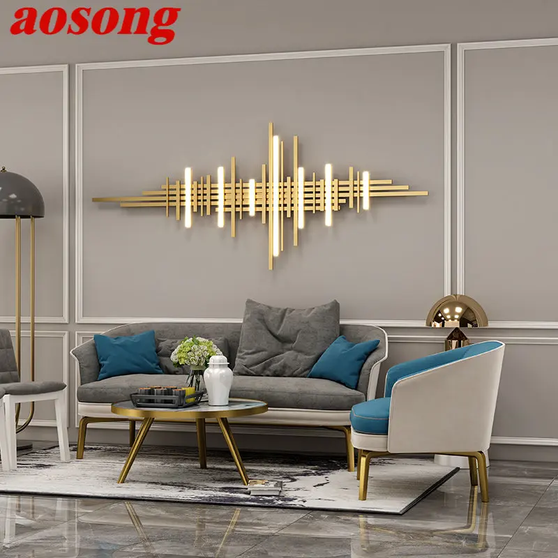 

AOSONG Modern Gold Wall Picture Fixture Lights LED Creative Rectangular Background Sconce Decor for Living Bedroom