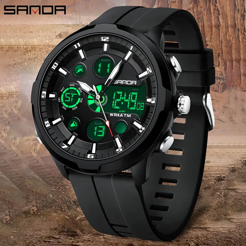 Часы наручные SANDA Мужские кварцевые в стиле милитари брендовые Роскошные