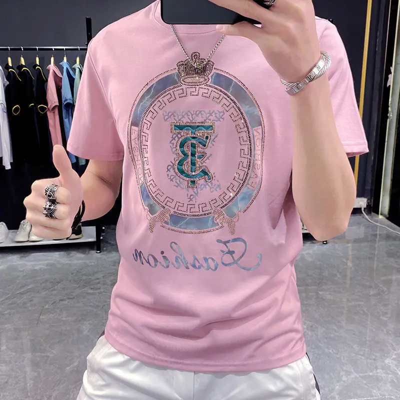 

Hot drill t-shirt men's short-sleeved 2022 new trendy brand men's short-sleeved bottoming shirt t-shirt summer