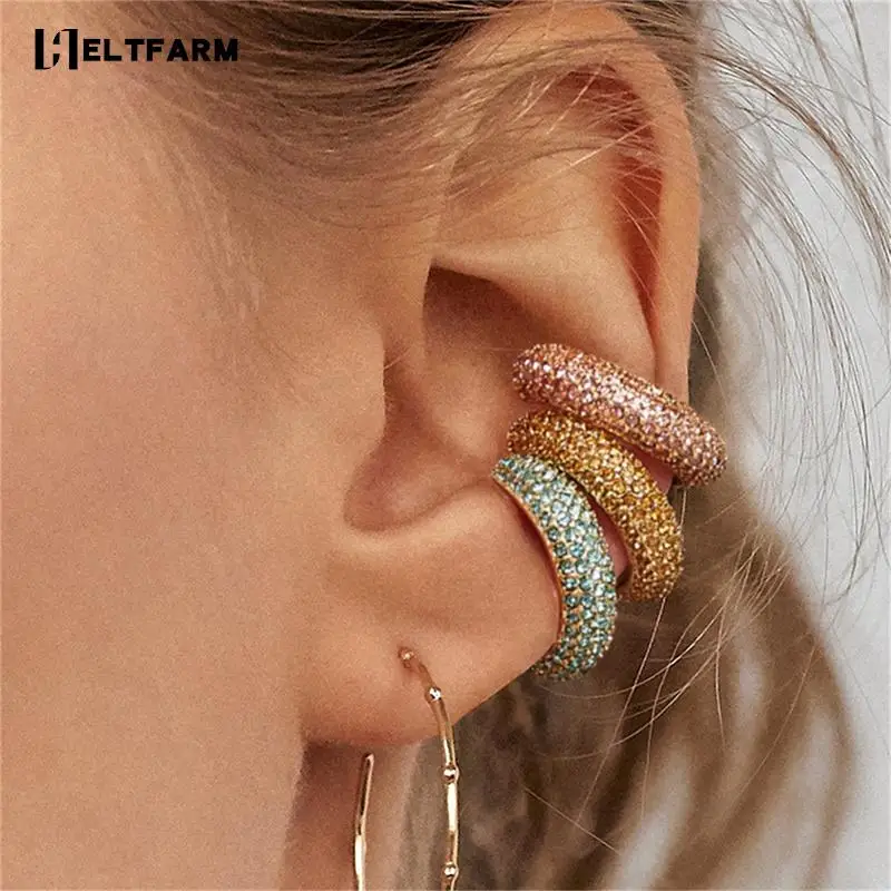 

Women C-Shaped Rhinestone Ear Clip Bohemia Crystal Earrings Ear Cuff Stackable Fashion Ladies Gold Color Earring Jewelry Gifts